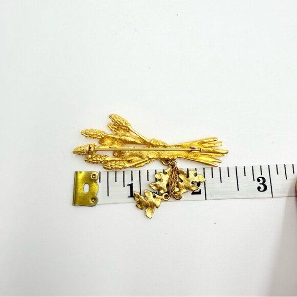 Vintage Gold Tone Cornstalks Wheat Enamel Pin Brooch - Picture 6 of 6